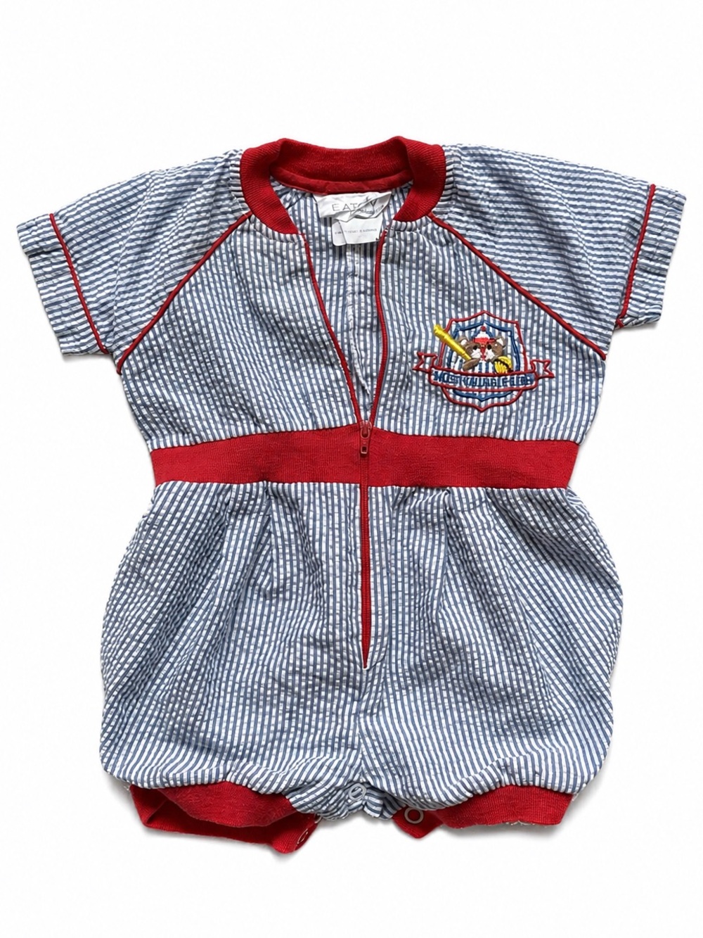 Striped Blue & Red Trim Baby One-Piece Romper 6-9M